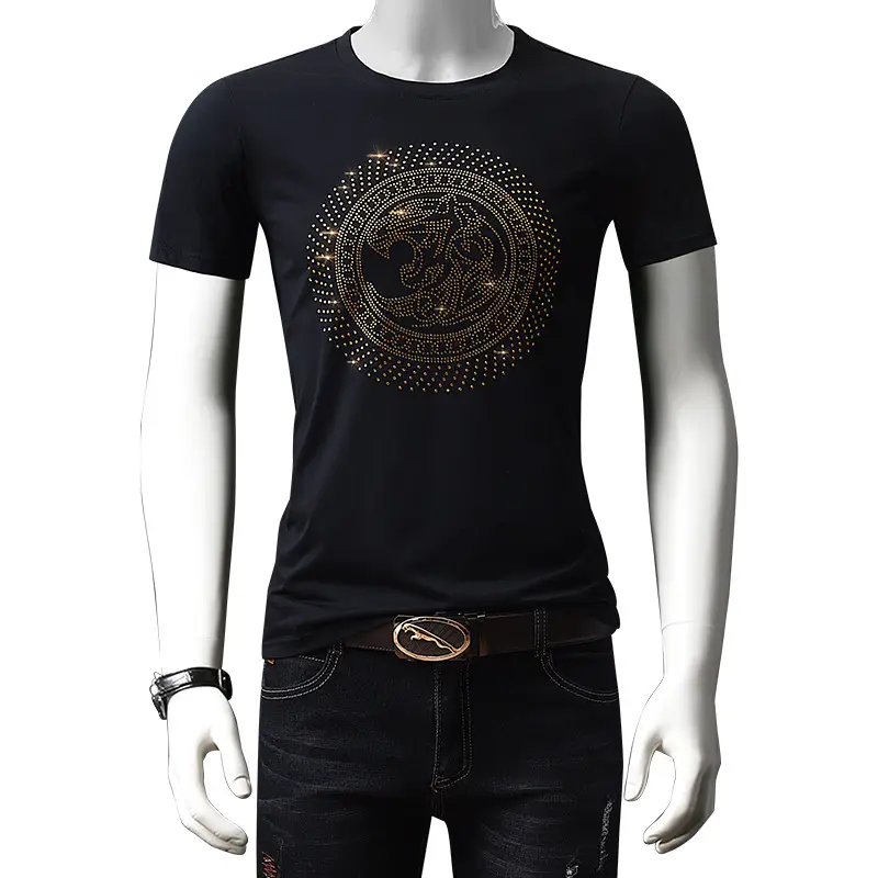 Men White Flash Rhinestone Slim T-Shirt Large - Image 5