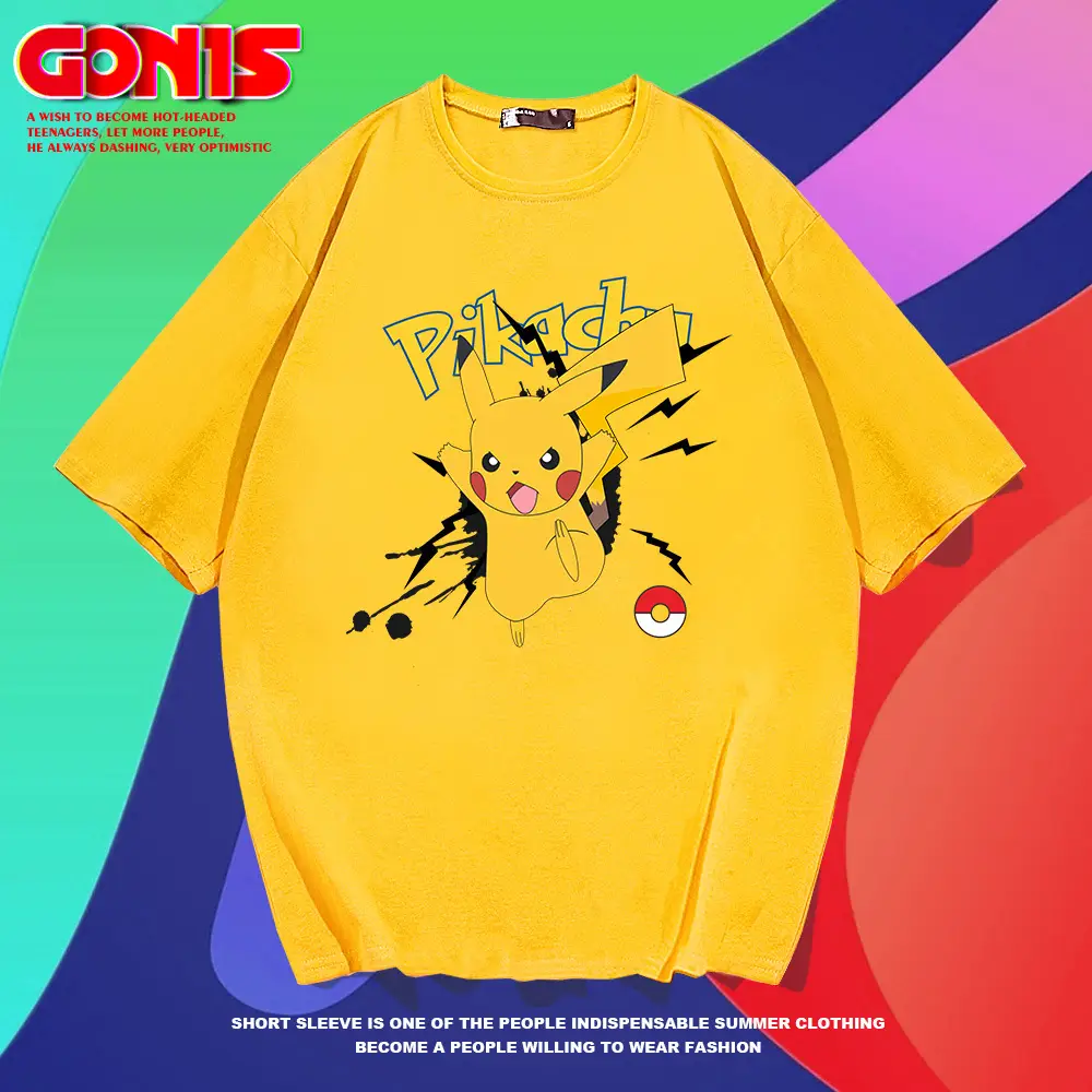 Pikachu Short Sleeve T-Shirt Black Men Women Summer - Image 8