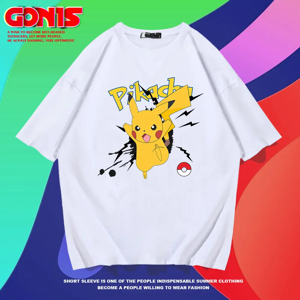 Pikachu Short Sleeve T-Shirt Black Men Women Summer - Image 9