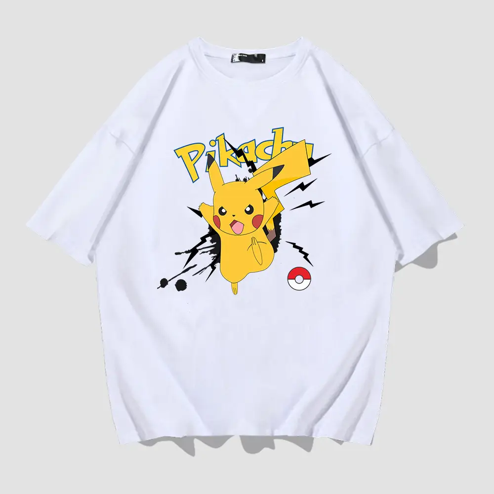 Pikachu Short Sleeve T-Shirt Black Men Women Summer - Image 2