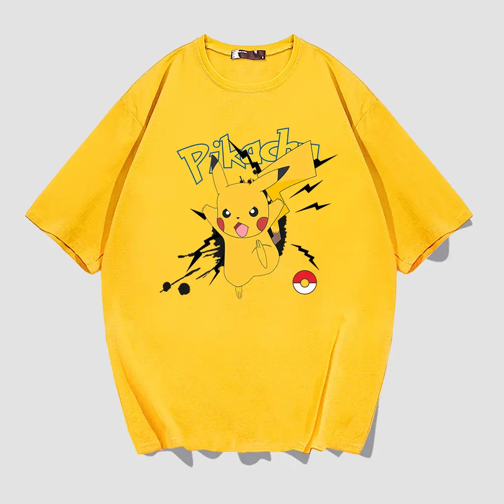 Pikachu Short Sleeve T-Shirt Black Men Women Summer - Image 3
