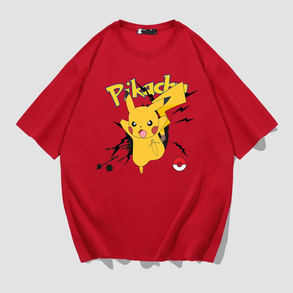 Pikachu Short Sleeve T-Shirt Black Men Women Summer - Image 4