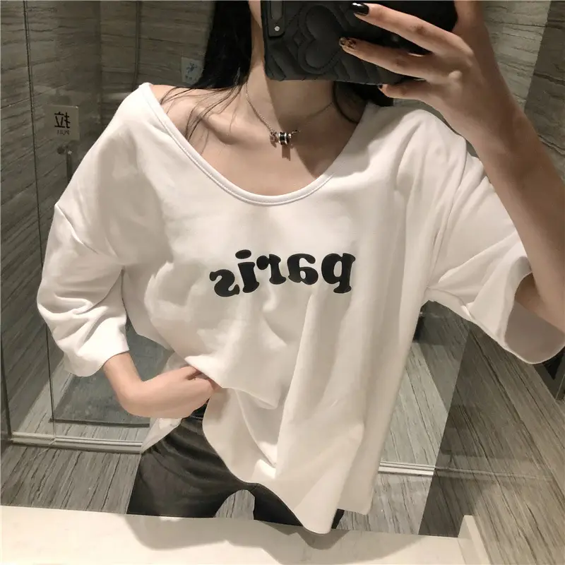 Women 2025 Summer Korean Style Half Sleeve T-Shirt Grey - Image 5