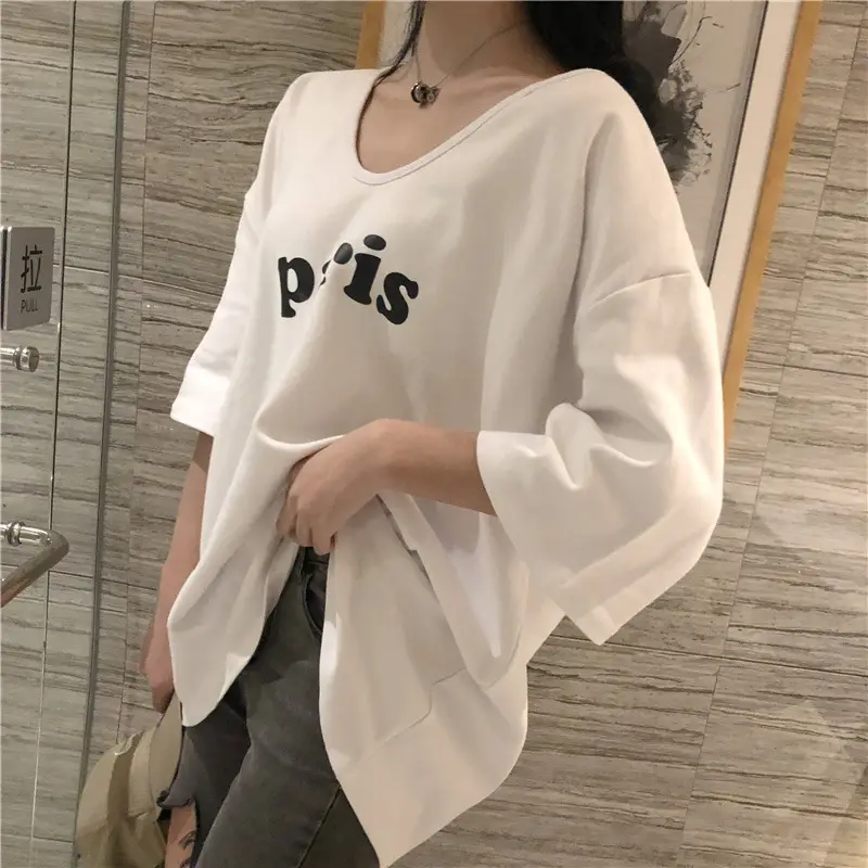 Women 2025 Summer Korean Style Half Sleeve T-Shirt Grey - Image 7