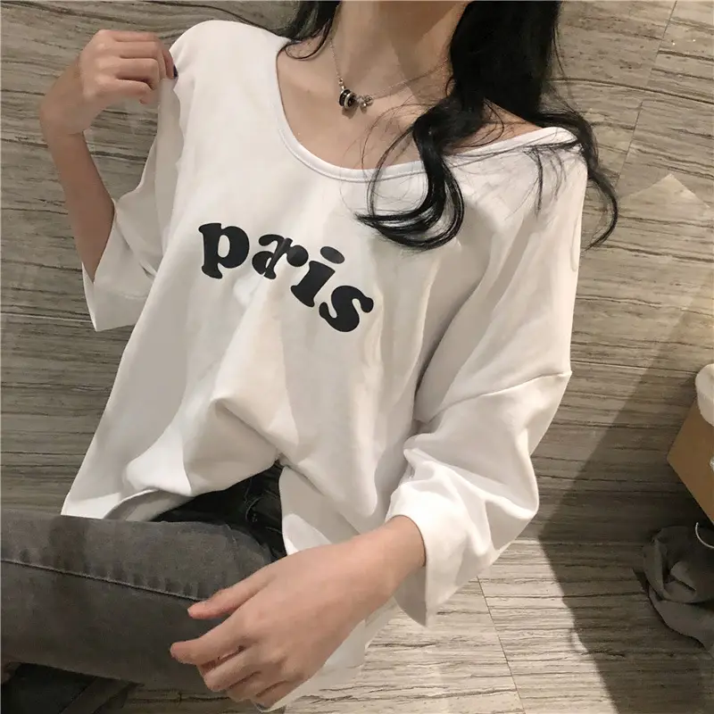 Women 2025 Summer Korean Style Half Sleeve T-Shirt Grey - Image 2