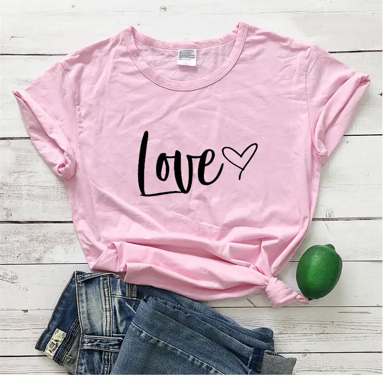 Love Heart Print Short Sleeve T-Shirt Green