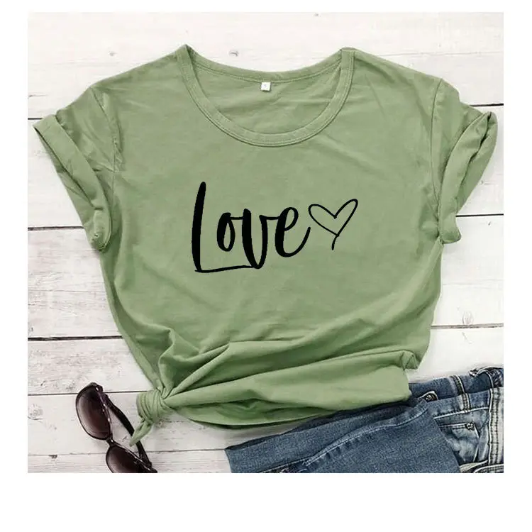 Love Heart Print Short Sleeve T-Shirt Green