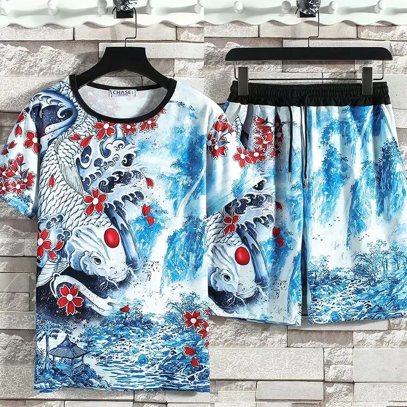 Men 3D Dragon Print Summer Suit Large - Image 3