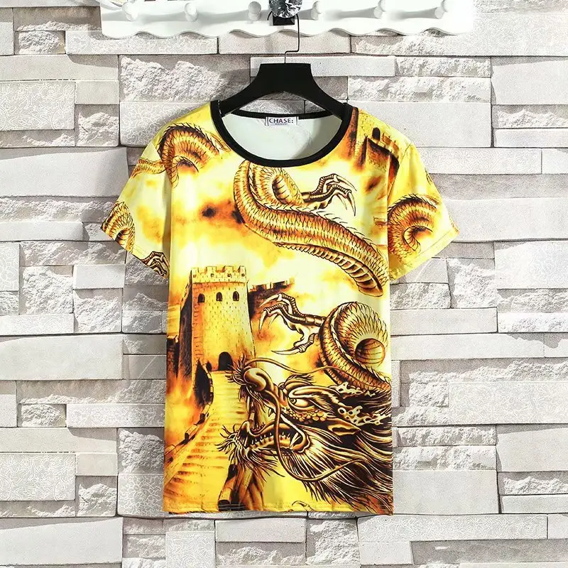 Men 3D Dragon Print Summer Suit Large - Image 7
