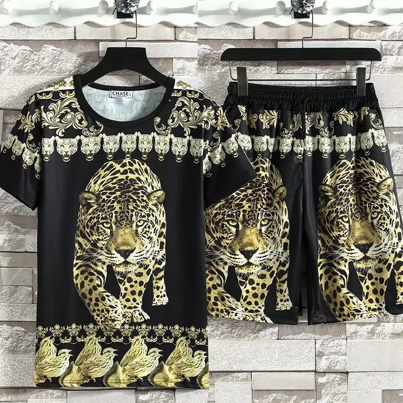 Men 3D Dragon Print Summer Suit Large - Image 4