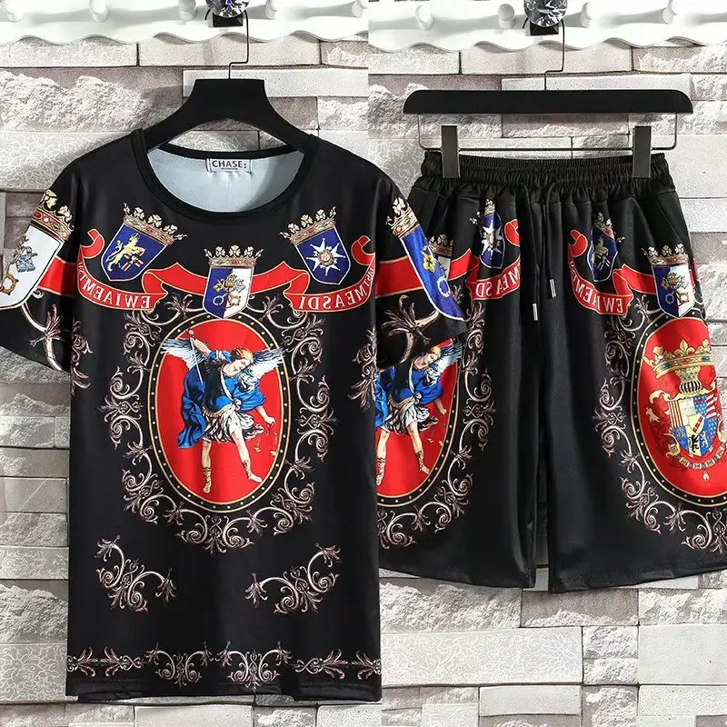 Men 3D Dragon Print Summer Suit Large - Image 6