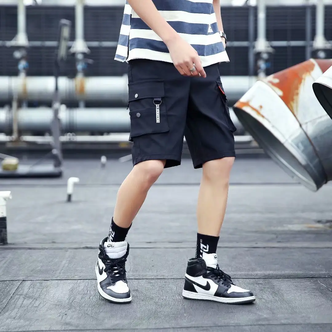 Men's Korean Style Multi-Pocket Shorts Black