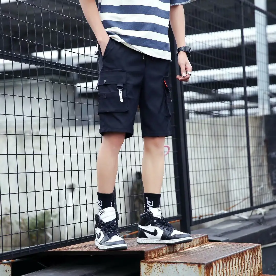 Men's Korean Style Multi-Pocket Shorts Black