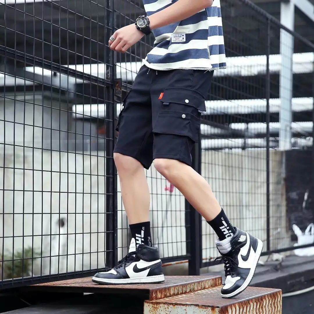 Men's Korean Style Multi-Pocket Shorts Black
