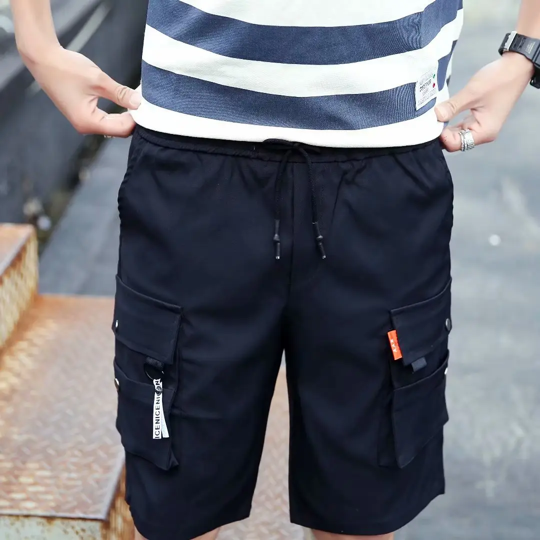 Men's Korean Style Multi-Pocket Shorts Black