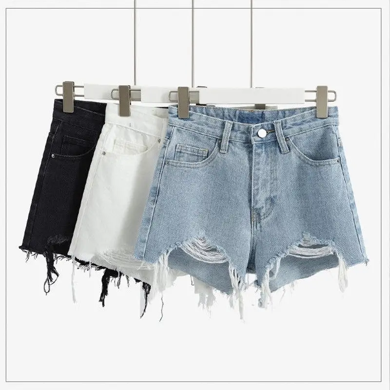 Women's Light Blue Ripped Denim Shorts High Waist - Image 7