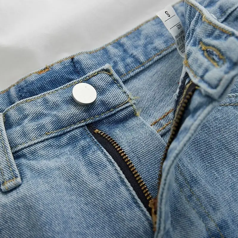Women's Light Blue Ripped Denim Shorts High Waist - Image 8