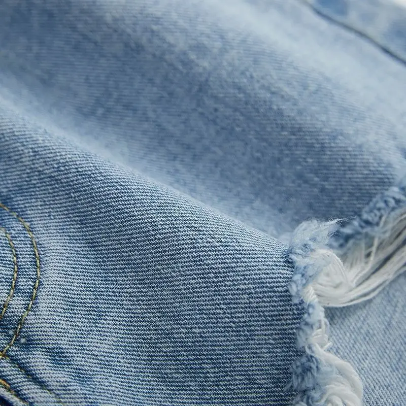 Women's Light Blue Ripped Denim Shorts High Waist - Image 9