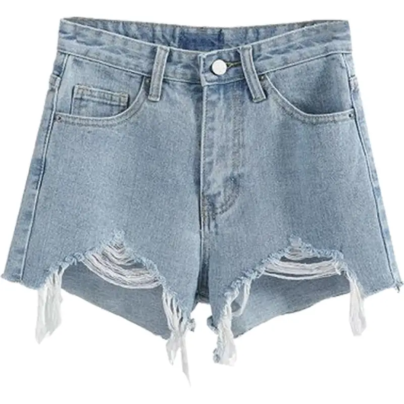 Women's Light Blue Ripped Denim Shorts High Waist - Image 10