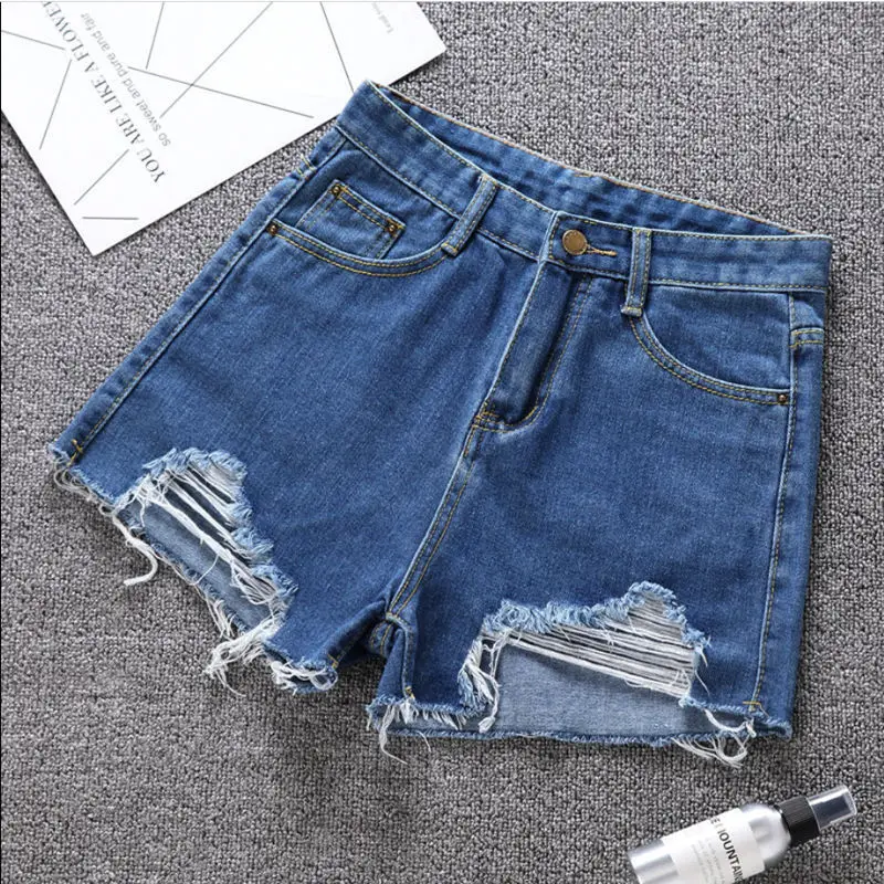 Women's Light Blue Ripped Denim Shorts High Waist - Image 4