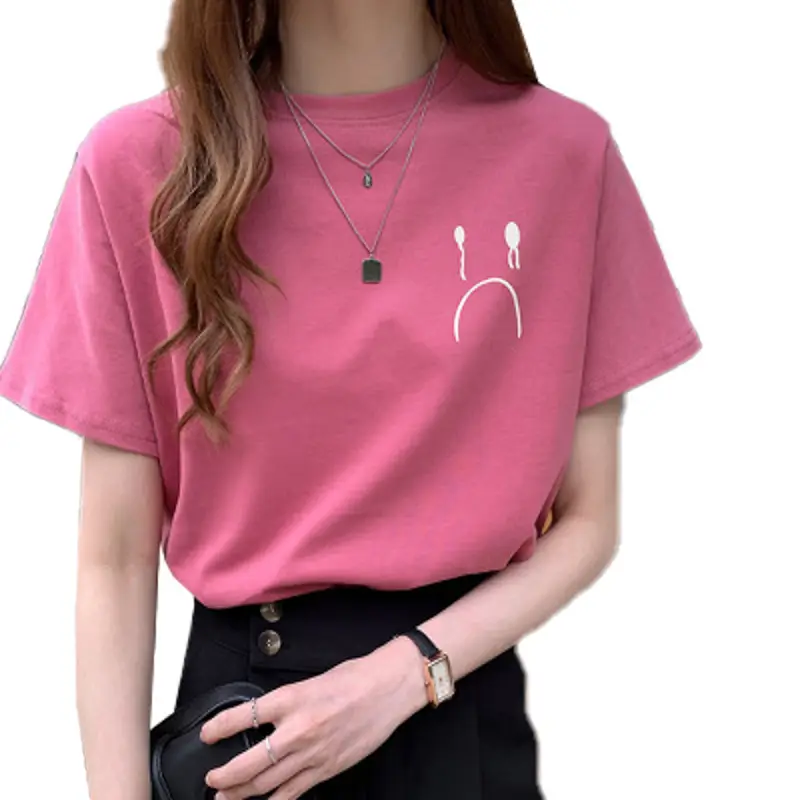 Women Pink Printed Short Sleeve T-Shirt 2025 Summer - Image 9
