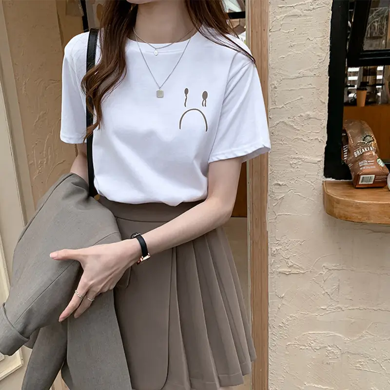 Women Pink Printed Short Sleeve T-Shirt 2025 Summer - Image 2