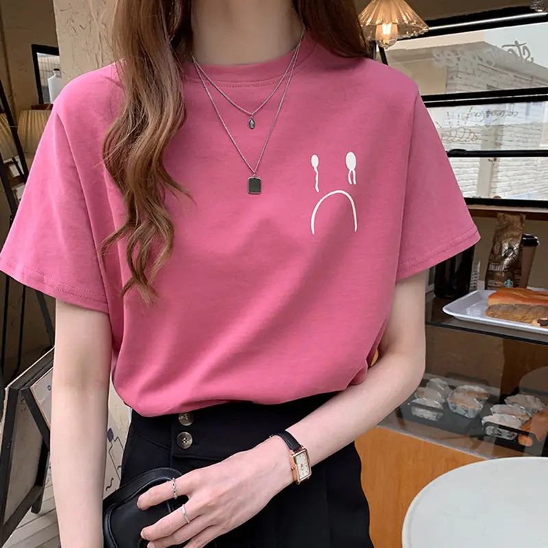 Women Pink Printed Short Sleeve T-Shirt 2025 Summer - Image 3