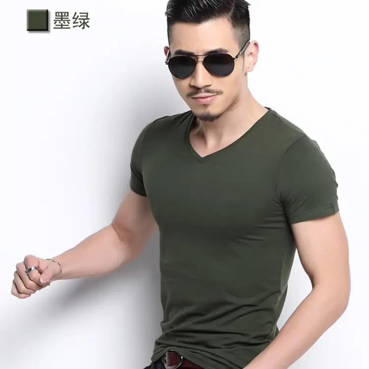Men White Short Sleeve V-Neck T-Shirt 2020 - Image 18