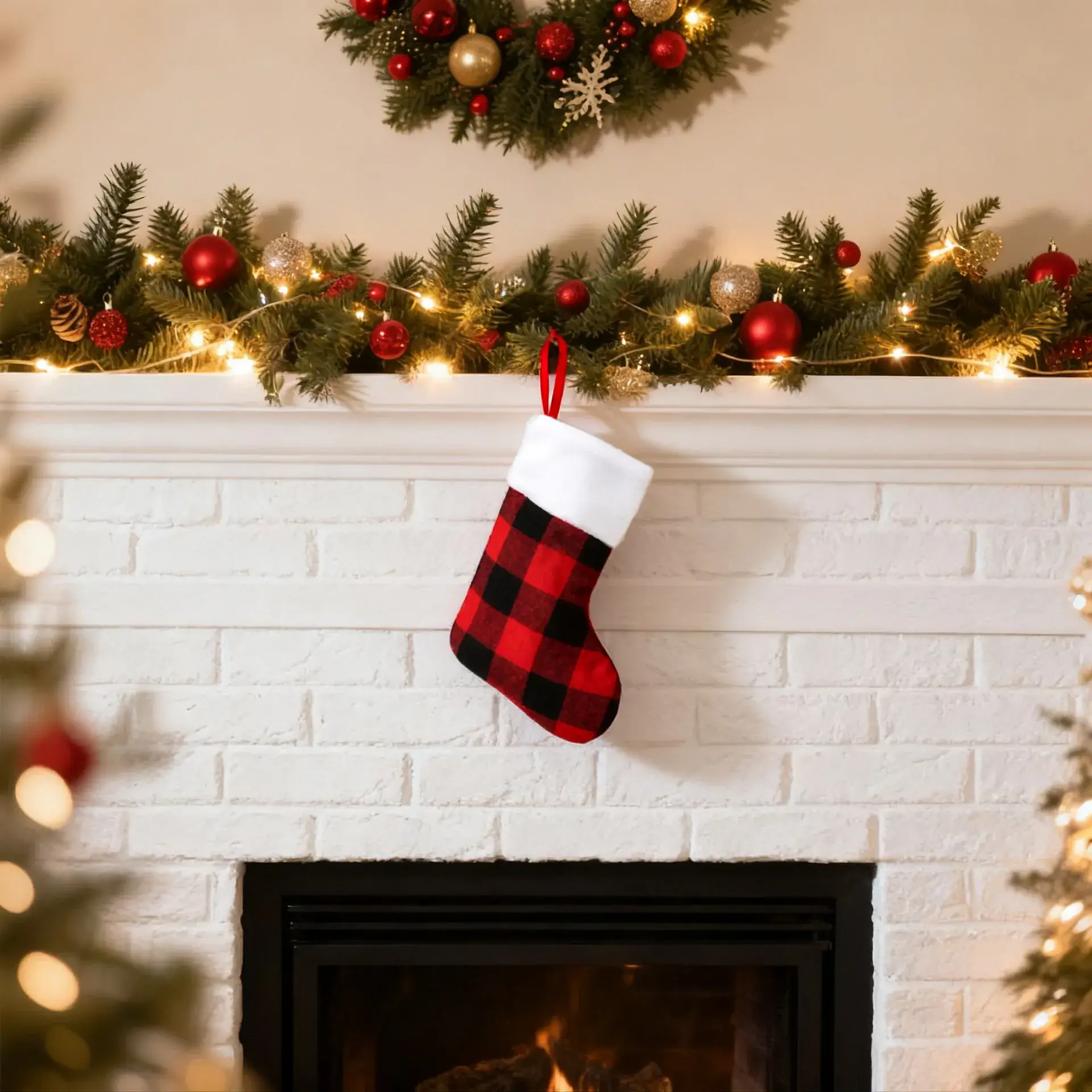Cross-Border Christmas Stockings Red Black Plaid — feature 11