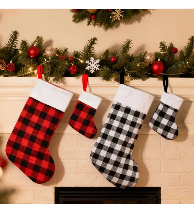 Cross-Border Christmas Stockings Red Black Plaid — feature 2