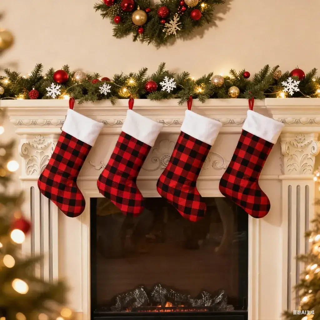 Cross-Border Christmas Stockings Red Black Plaid — feature 7