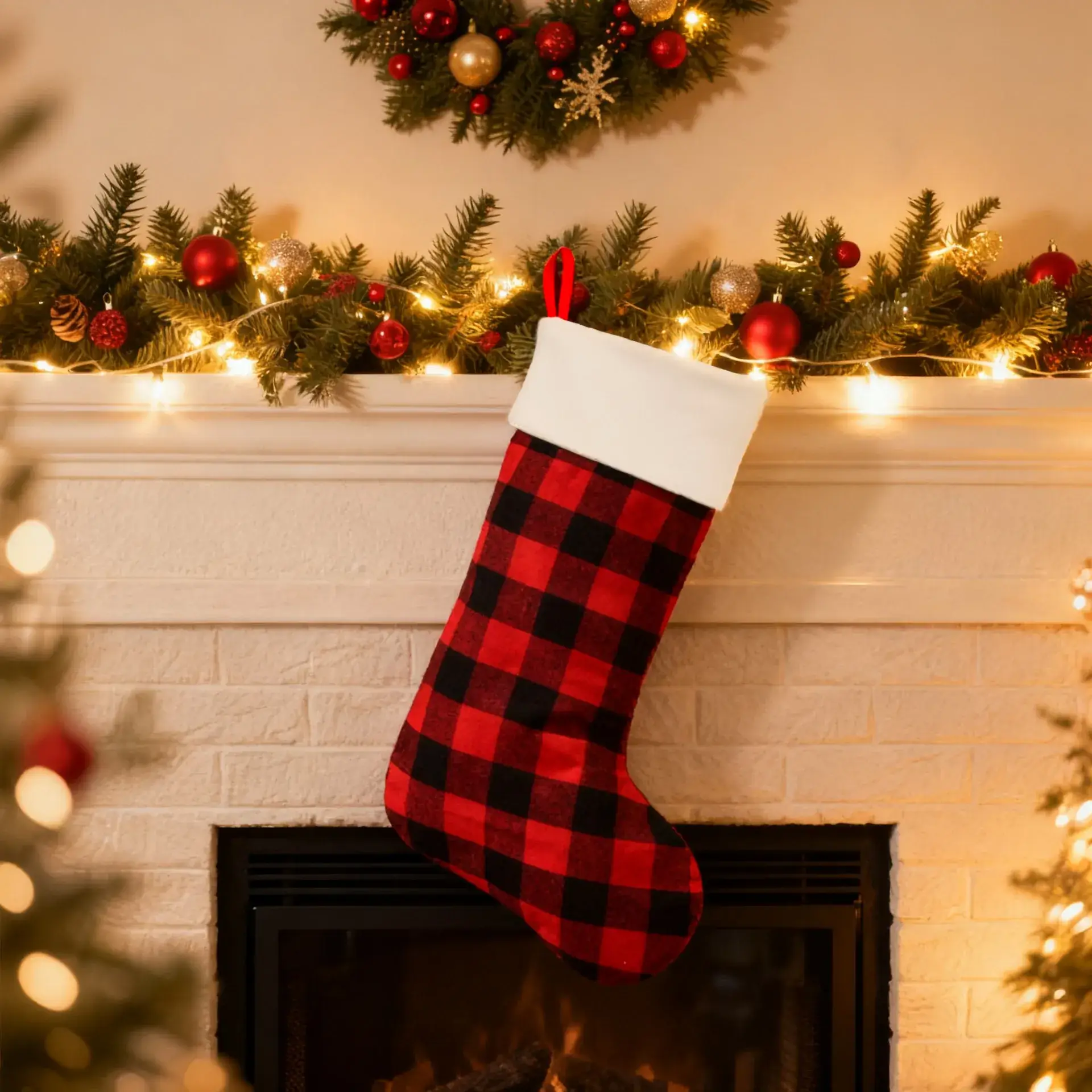 Cross-Border Christmas Stockings Red Black Plaid — feature 9