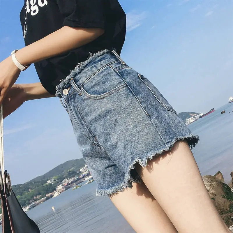 Women's White Frayed Denim Shorts High Waist 2020 - Image 4