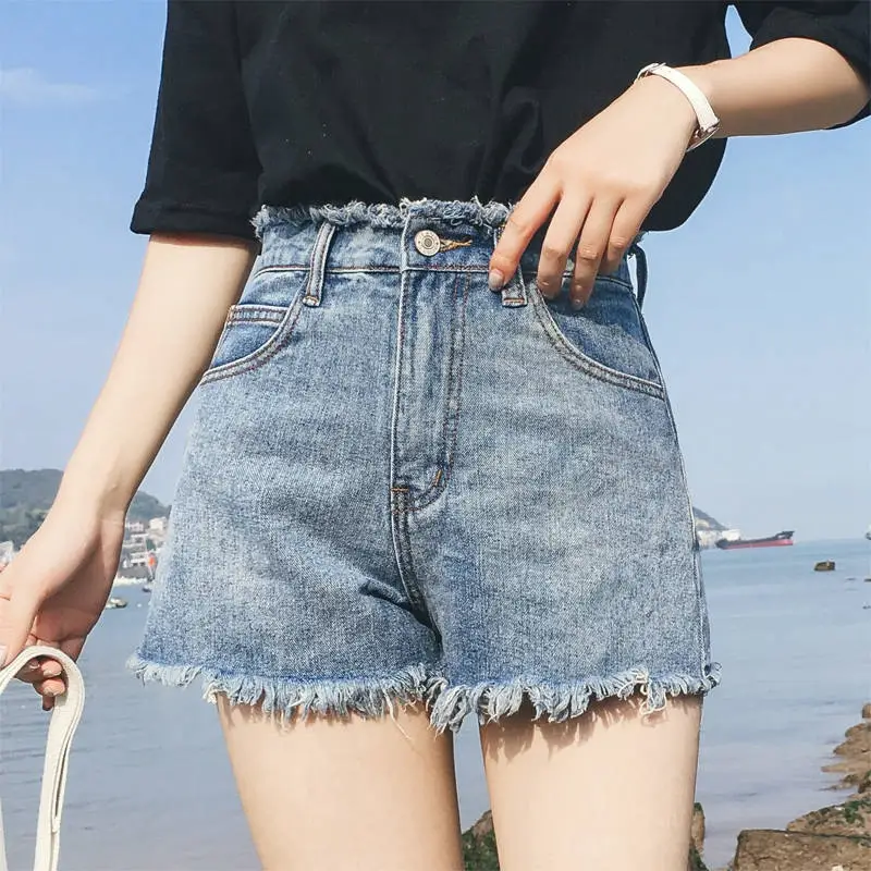 Women's White Frayed Denim Shorts High Waist 2020 - Image 3
