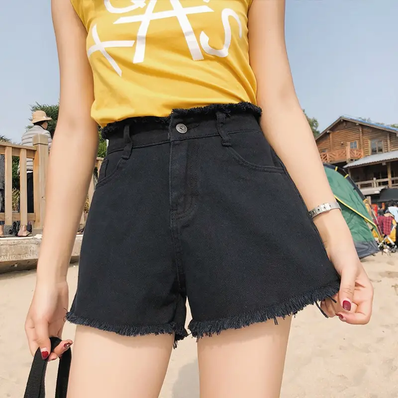 Women's White Frayed Denim Shorts High Waist 2020 - Image 2