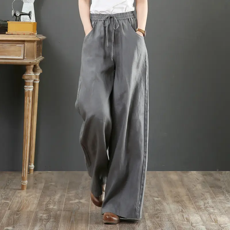 Women Linen Wide Leg Pants Loose Fit Large - Image 9