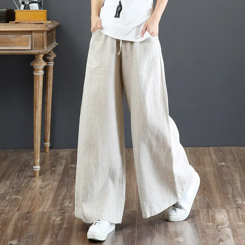 Women Linen Wide Leg Pants Loose Fit Large - Image 10