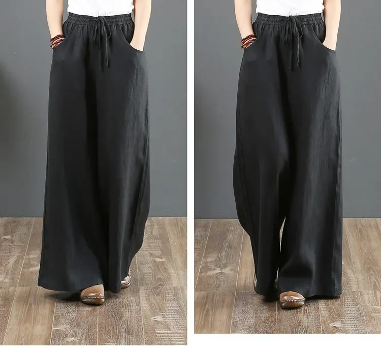 Women Linen Wide Leg Pants Loose Fit Large — feature 12