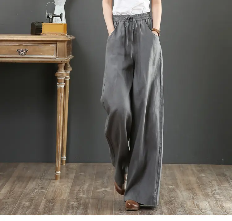 Women Linen Wide Leg Pants Loose Fit Large — feature 14