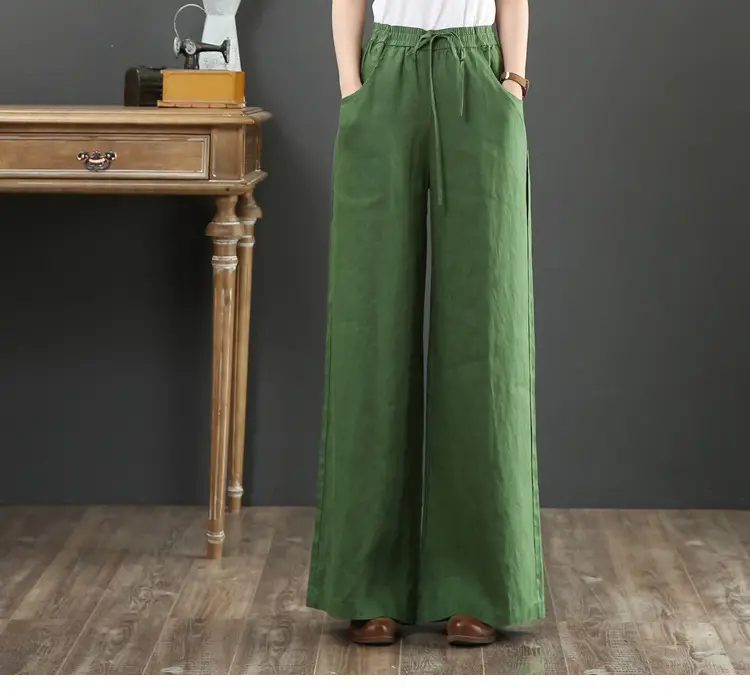Women Linen Wide Leg Pants Loose Fit Large — feature 20