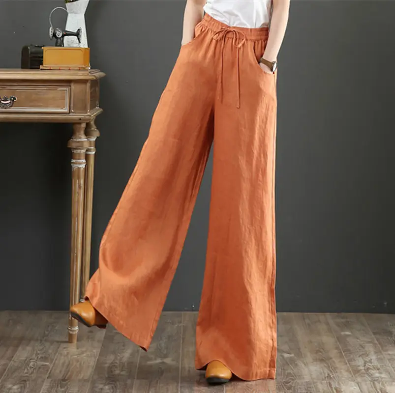 Women Linen Wide Leg Pants Loose Fit Large - Image 6