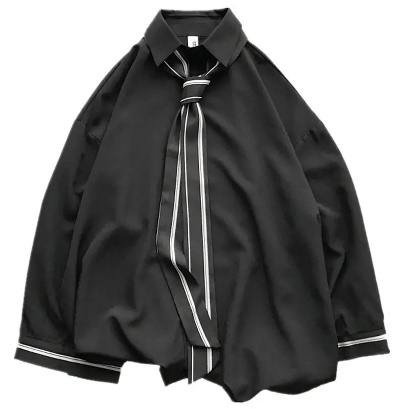 Men's White Loose Tie Shirt with Black Trim