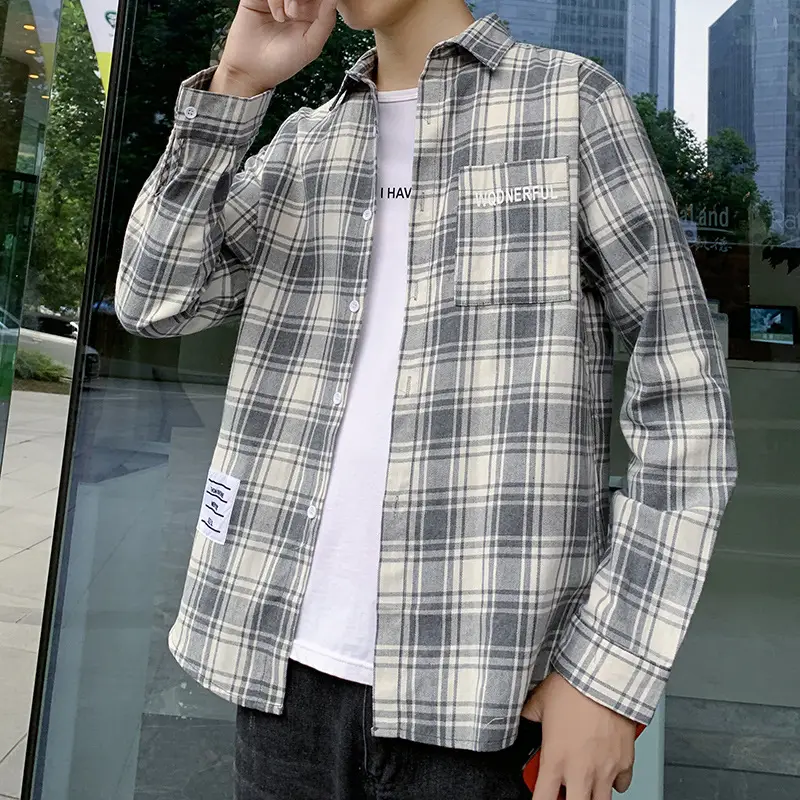 Men's Korean-style Plaid Long Sleeve Shirt - Image 5