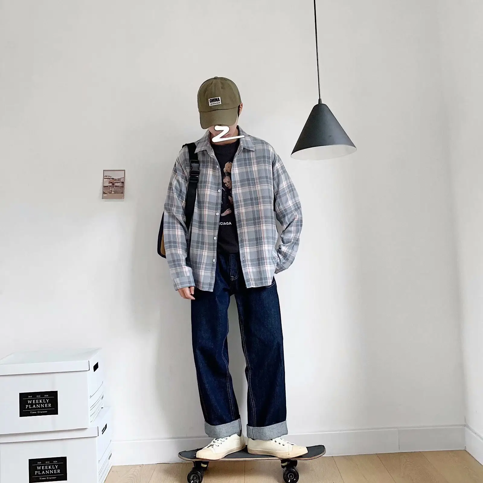Men's Plaid Long Sleeve Shirt Blue Gray Casual Wear - Image 4