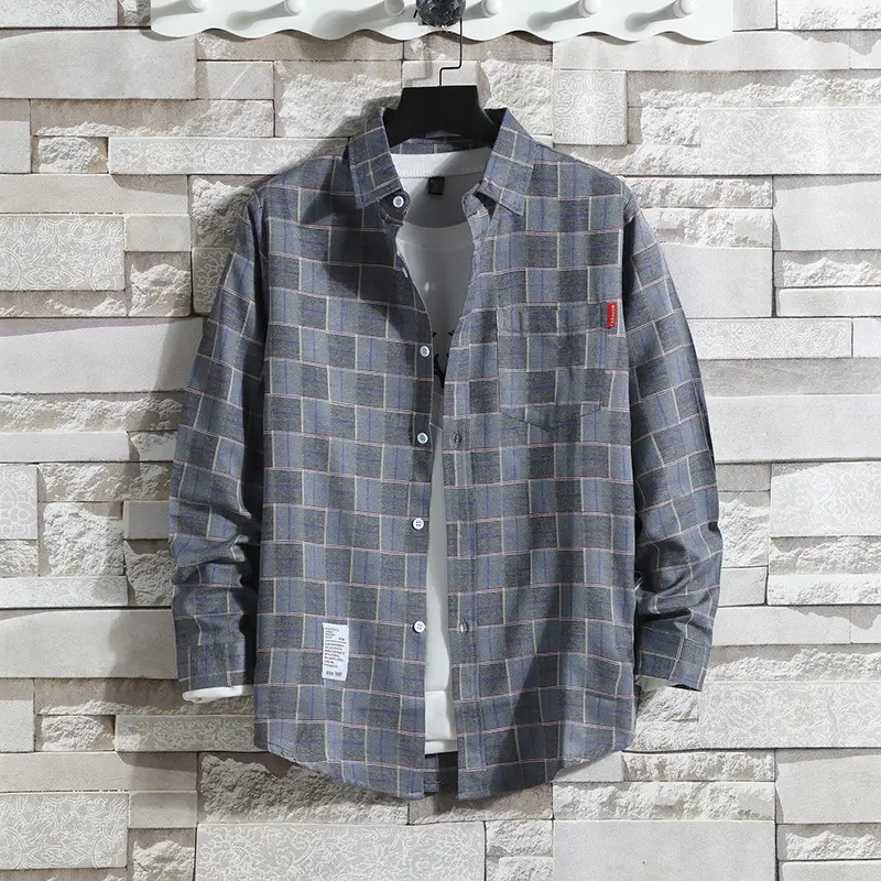 Men's Plaid Korean Style Loose Coat 2020 - Image 5