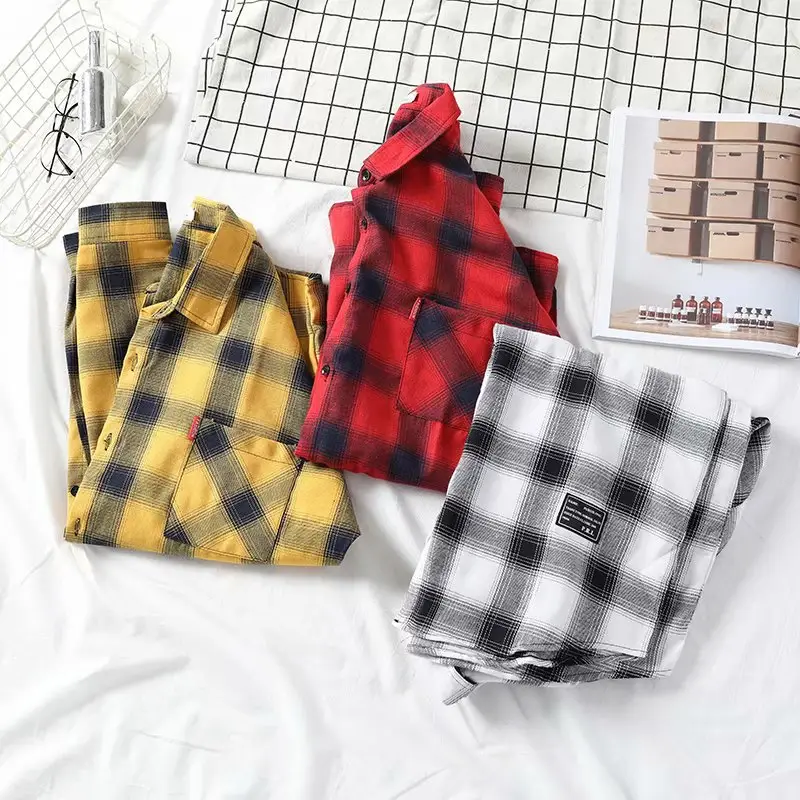 Men's Yellow Plaid Long Sleeve Shirt Korean Style