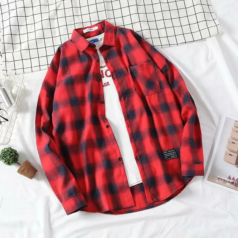 Men's Yellow Plaid Long Sleeve Shirt Korean Style — feature 16