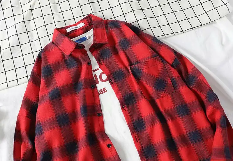 Men's Yellow Plaid Long Sleeve Shirt Korean Style — feature 17