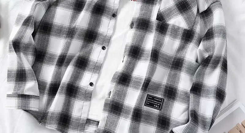 Men's Yellow Plaid Long Sleeve Shirt Korean Style — feature 28
