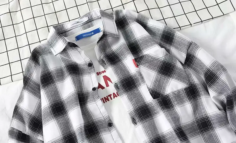 Men's Yellow Plaid Long Sleeve Shirt Korean Style — feature 31